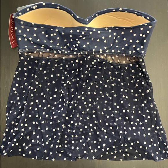 Merona tankini swim top blue navy color with white poka dots Size L and XL - Picture 2 of 9